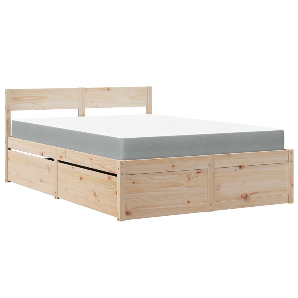 vidaXL Cama con cajones y colchón madera maciza de pino 140x190 cm