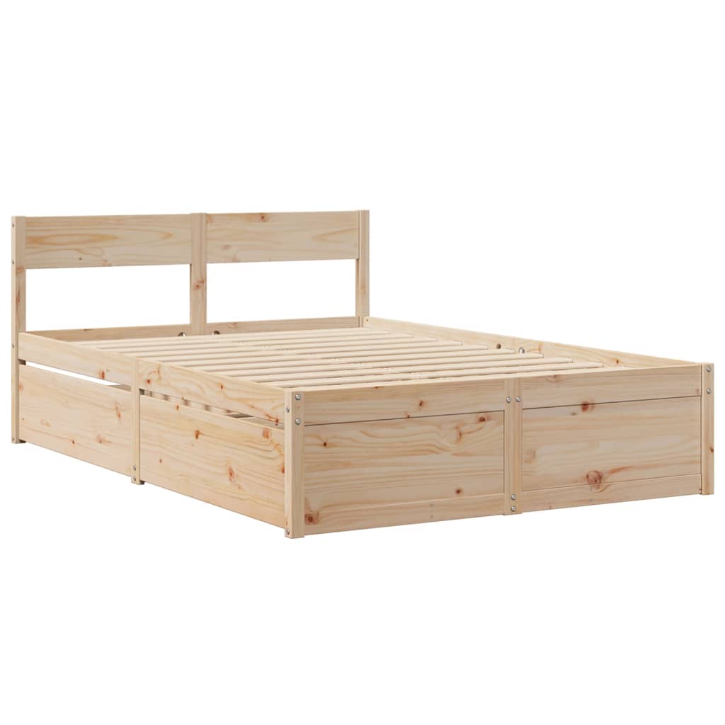 vidaXL Cama con cajones y colchón madera maciza de pino 140x190 cm