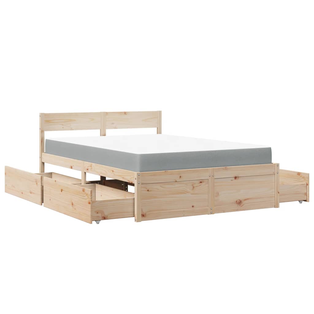 vidaXL Cama con cajones y colchón madera maciza de pino 140x190 cm