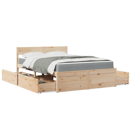 vidaXL Cama con cajones y colchón madera maciza de pino 140x190 cm