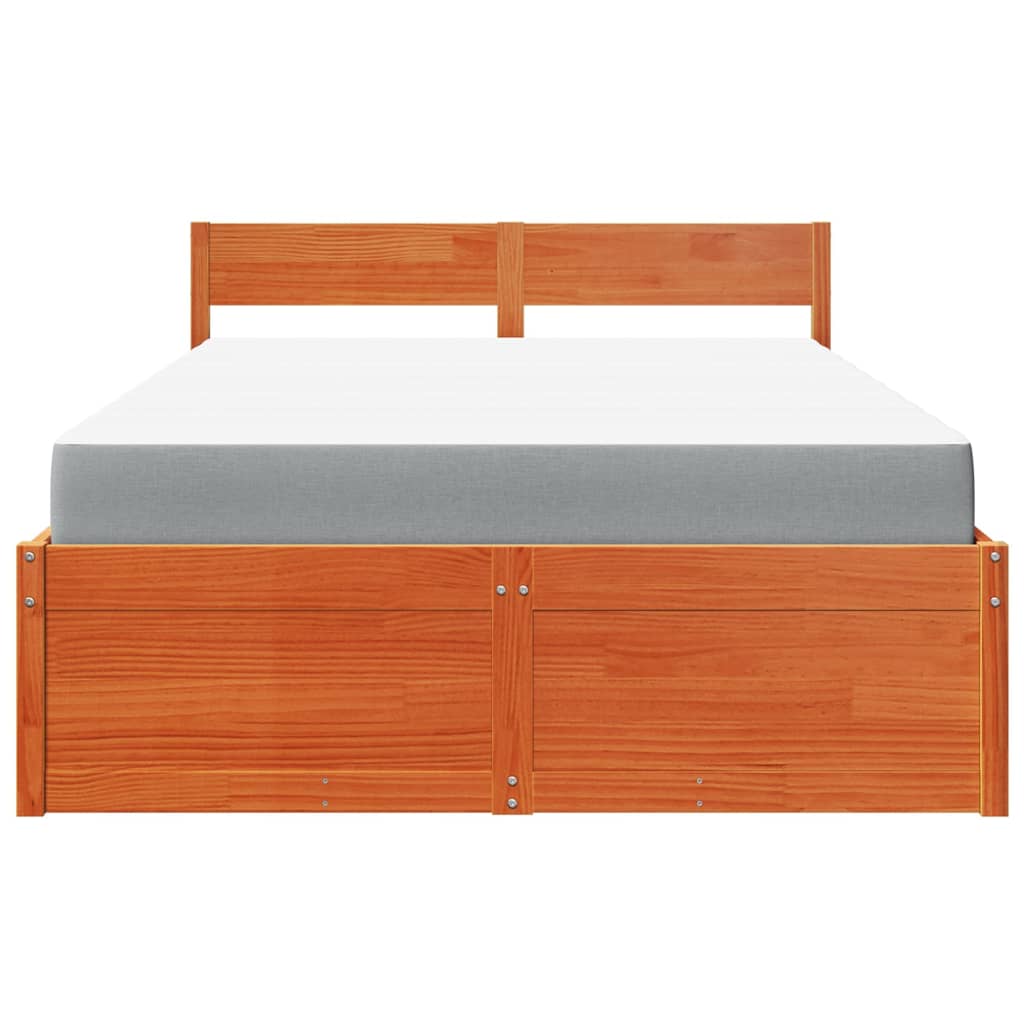 vidaXL Cama con cajones y colchón madera pino marrón cera 140x190 cm