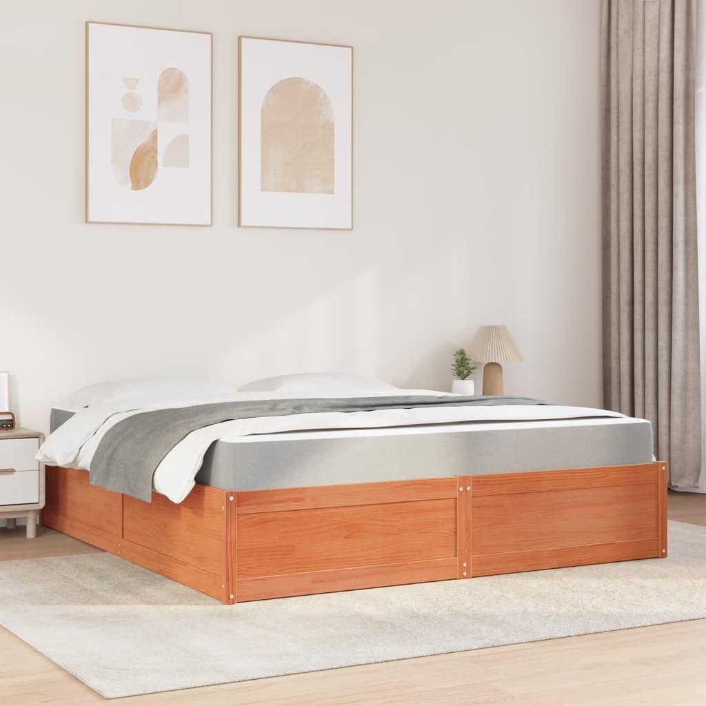 vidaXL Cama con colchón madera maciza de pino marrón cera 180x200 cm