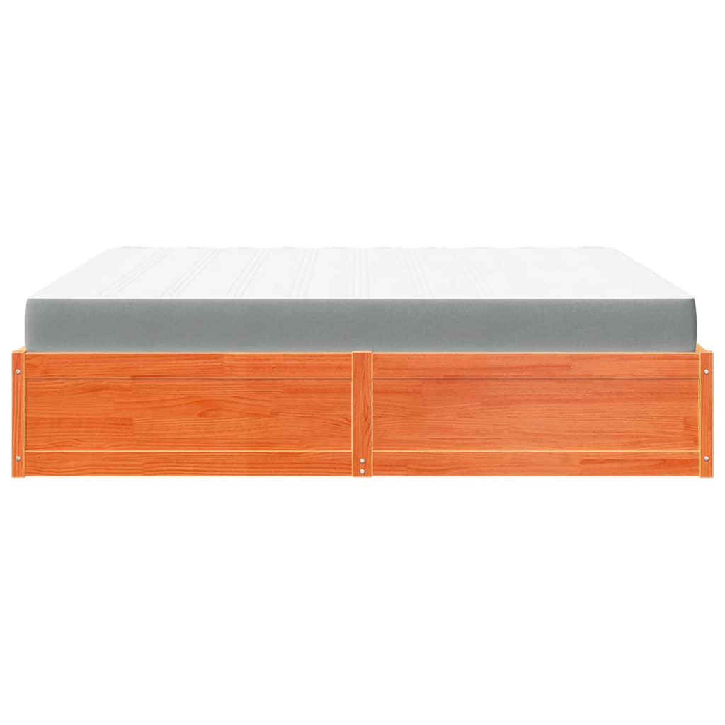 vidaXL Cama con colchón madera maciza de pino marrón cera 180x200 cm