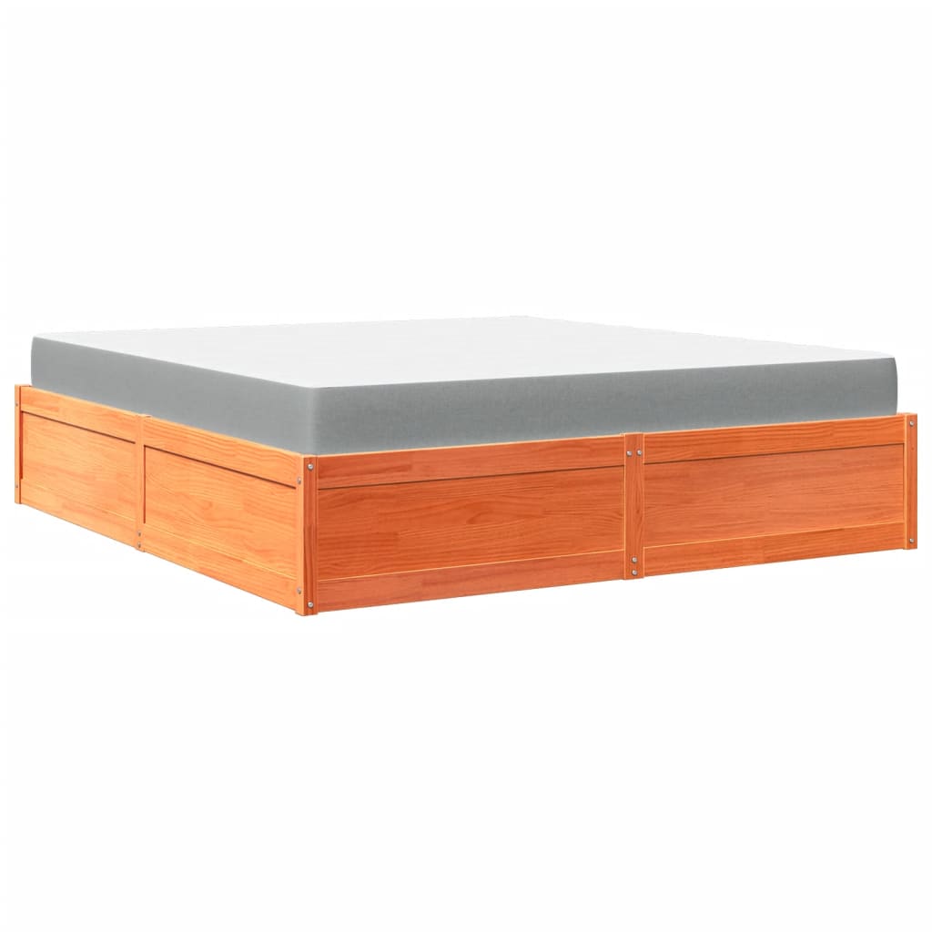 vidaXL Cama con colchón madera maciza de pino marrón cera 180x200 cm