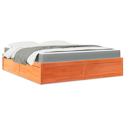 vidaXL Cama con colchón madera maciza de pino marrón cera 180x200 cm