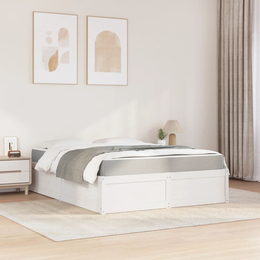 vidaXL Cama con colchón madera maciza de pino blanca 160x200 cm