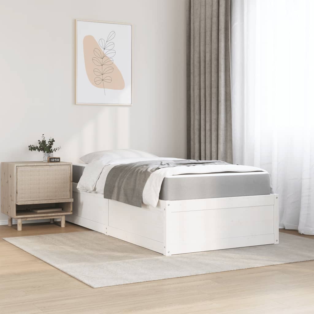 vidaXL Cama con colchón madera maciza de pino blanco 90x200 cm