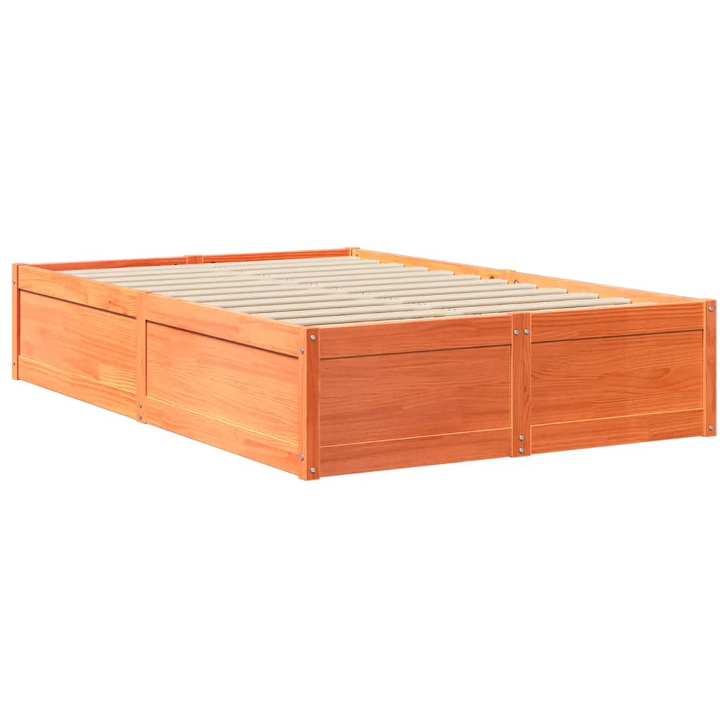 vidaXL Cama con colchón madera maciza de pino marrón cera 140x190 cm