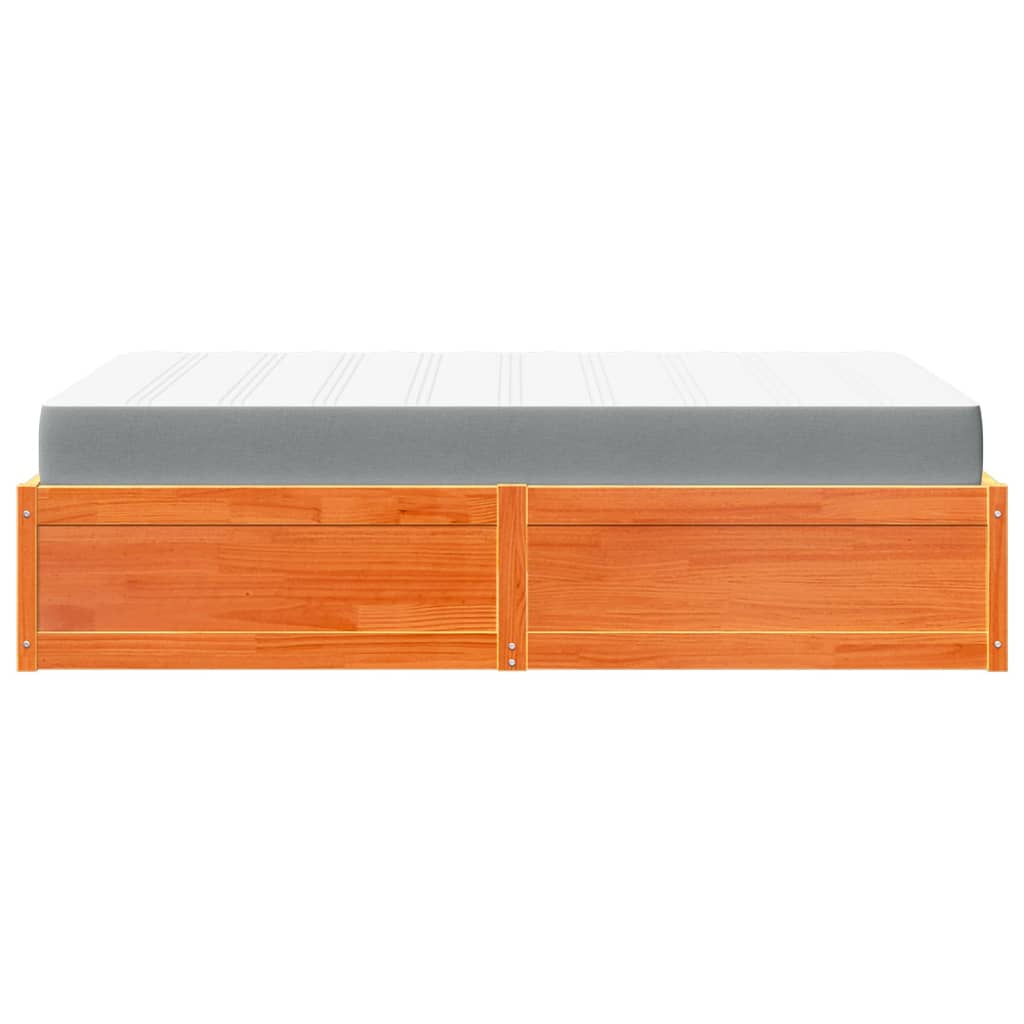 vidaXL Cama con colchón madera maciza de pino marrón cera 140x190 cm