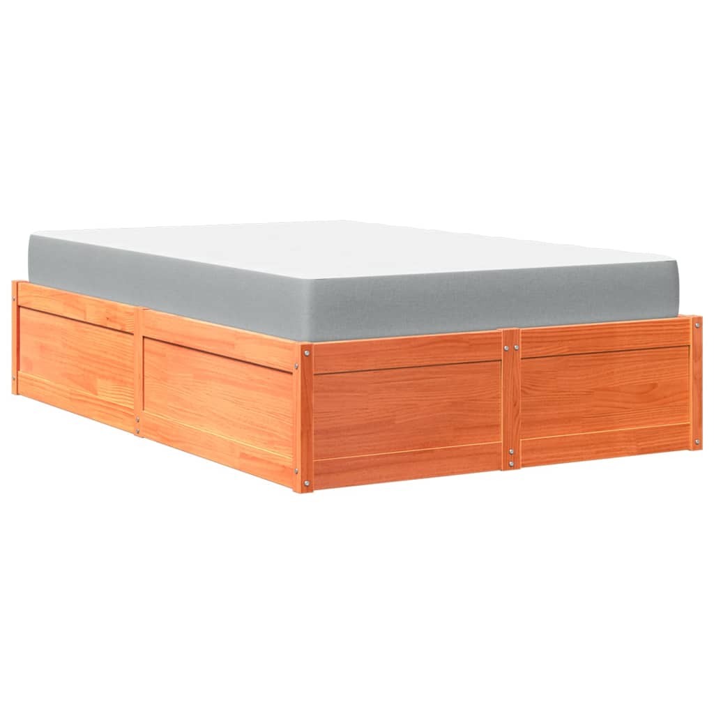 vidaXL Cama con colchón madera maciza de pino marrón cera 140x190 cm