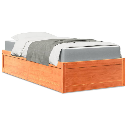 vidaXL Cama con colchón madera maciza de pino marrón cera 90x190 cm