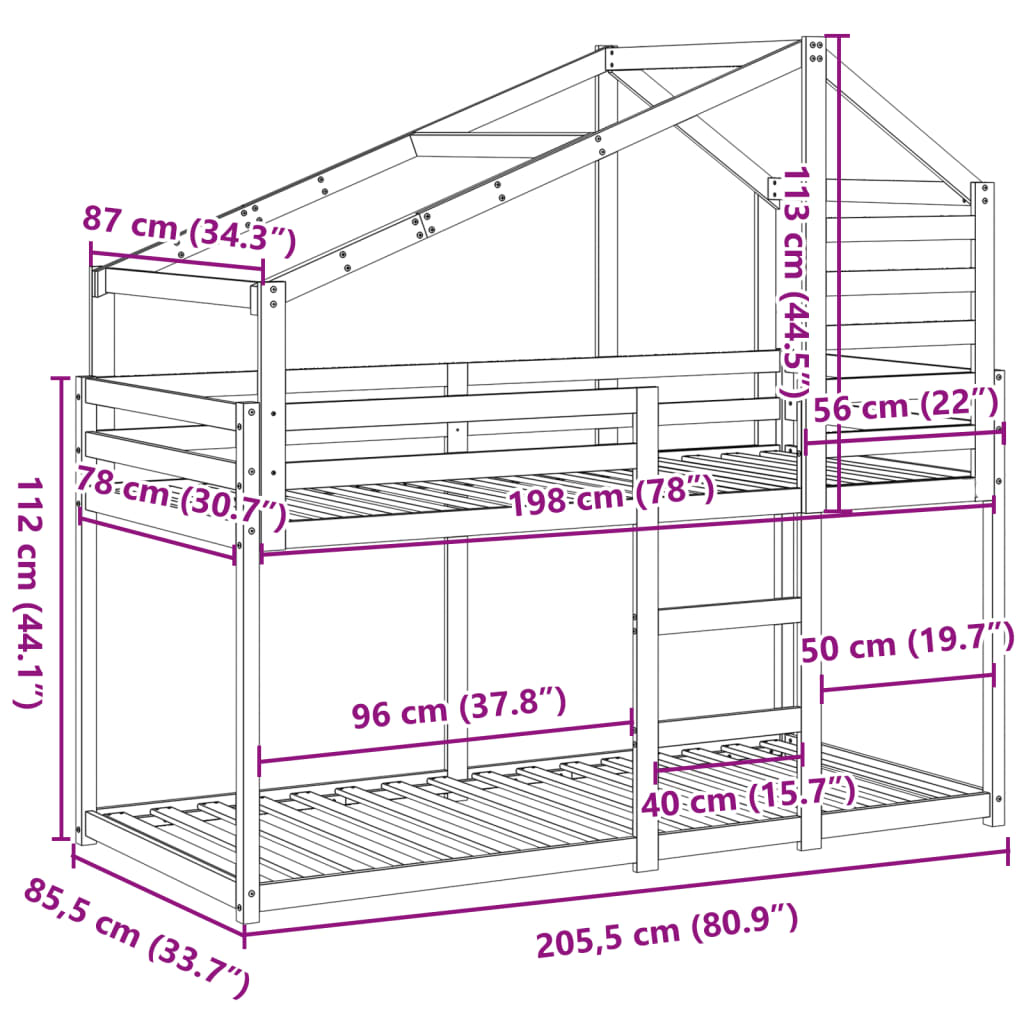 vidaXL Cama con techo madera maciza de pino blanco 80x200 cm