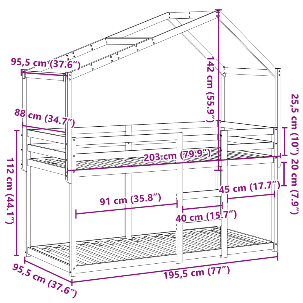 vidaXL Cama litera sin colchón madera maciza de pino 90x190 cm