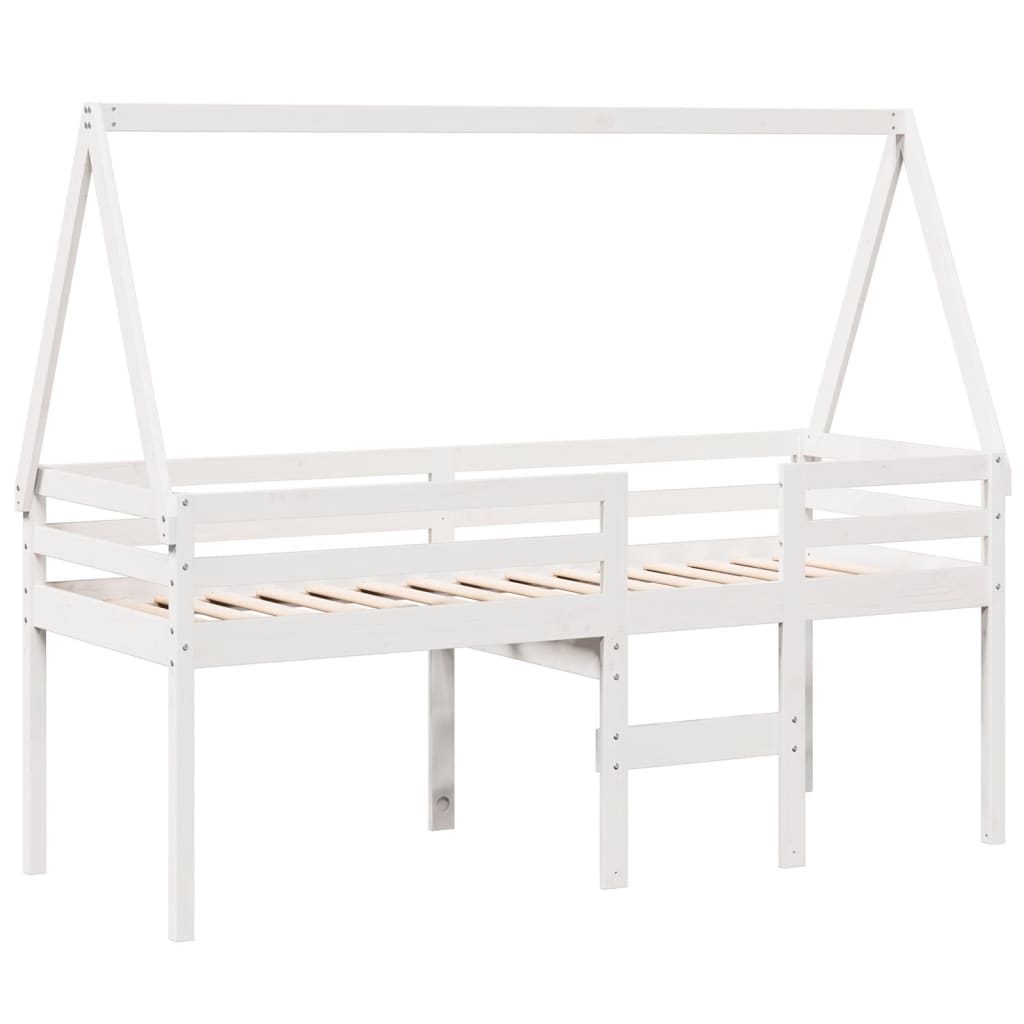 vidaXL Cama alta con techo madera maciza pino blanca 75x190 cm