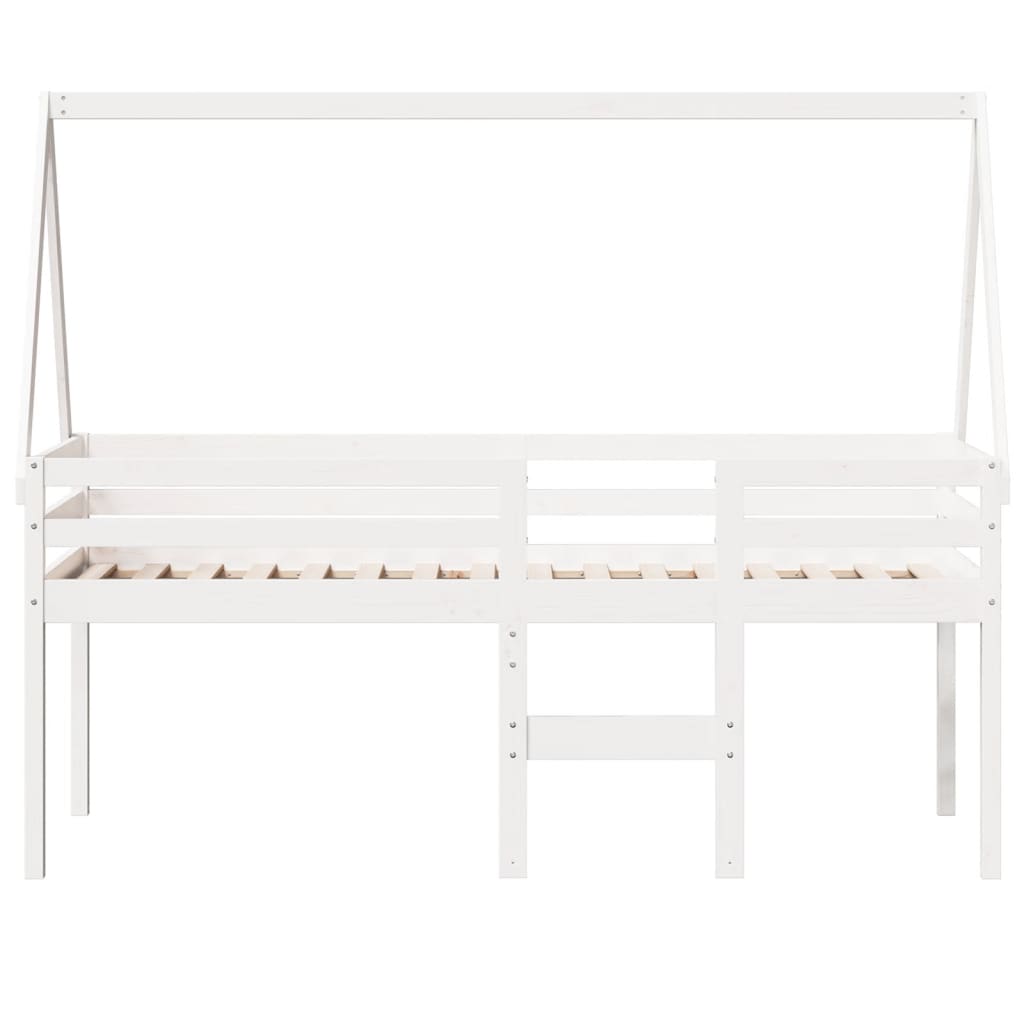 vidaXL Cama alta con techo madera maciza pino blanca 75x190 cm