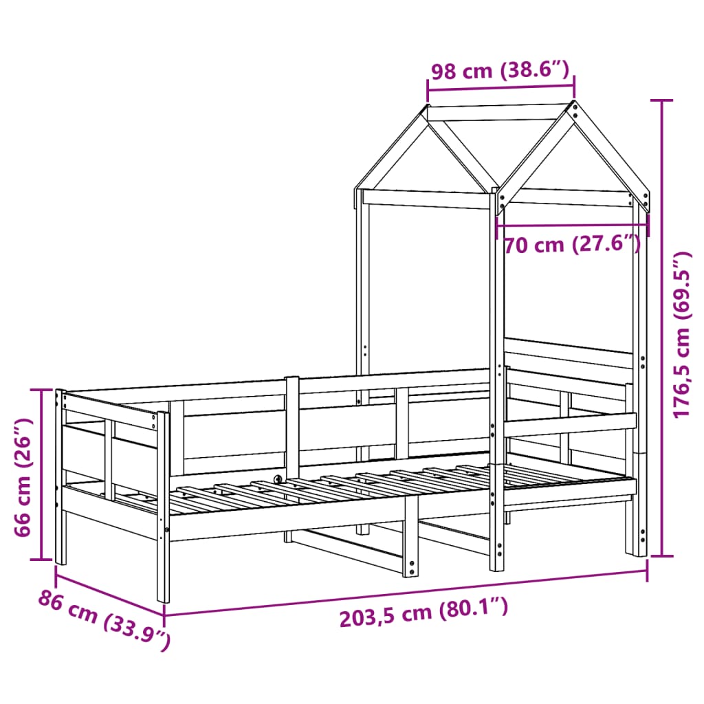 vidaXL Sofá cama con techo de madera maciza de pino 80x200 cm