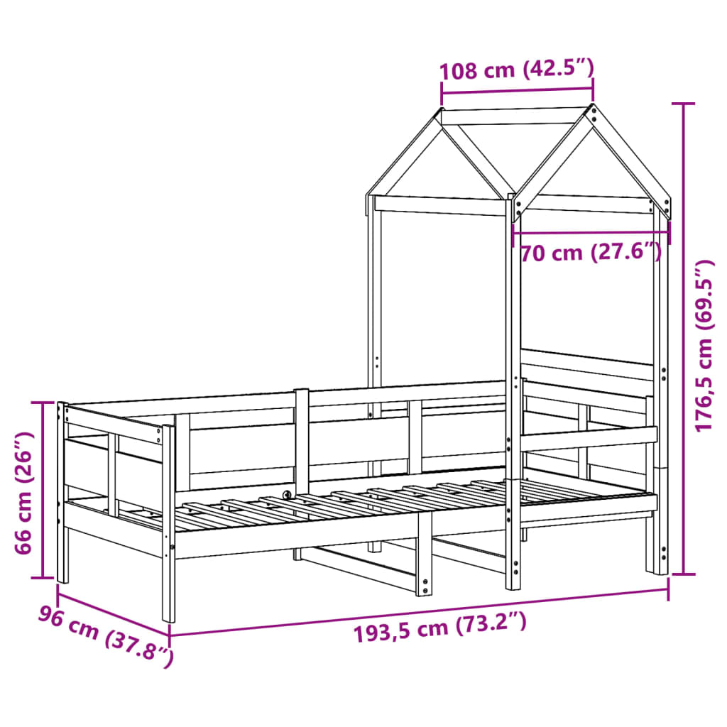 vidaXL Sofá cama con techo madera maciza de pino 90x190 cm