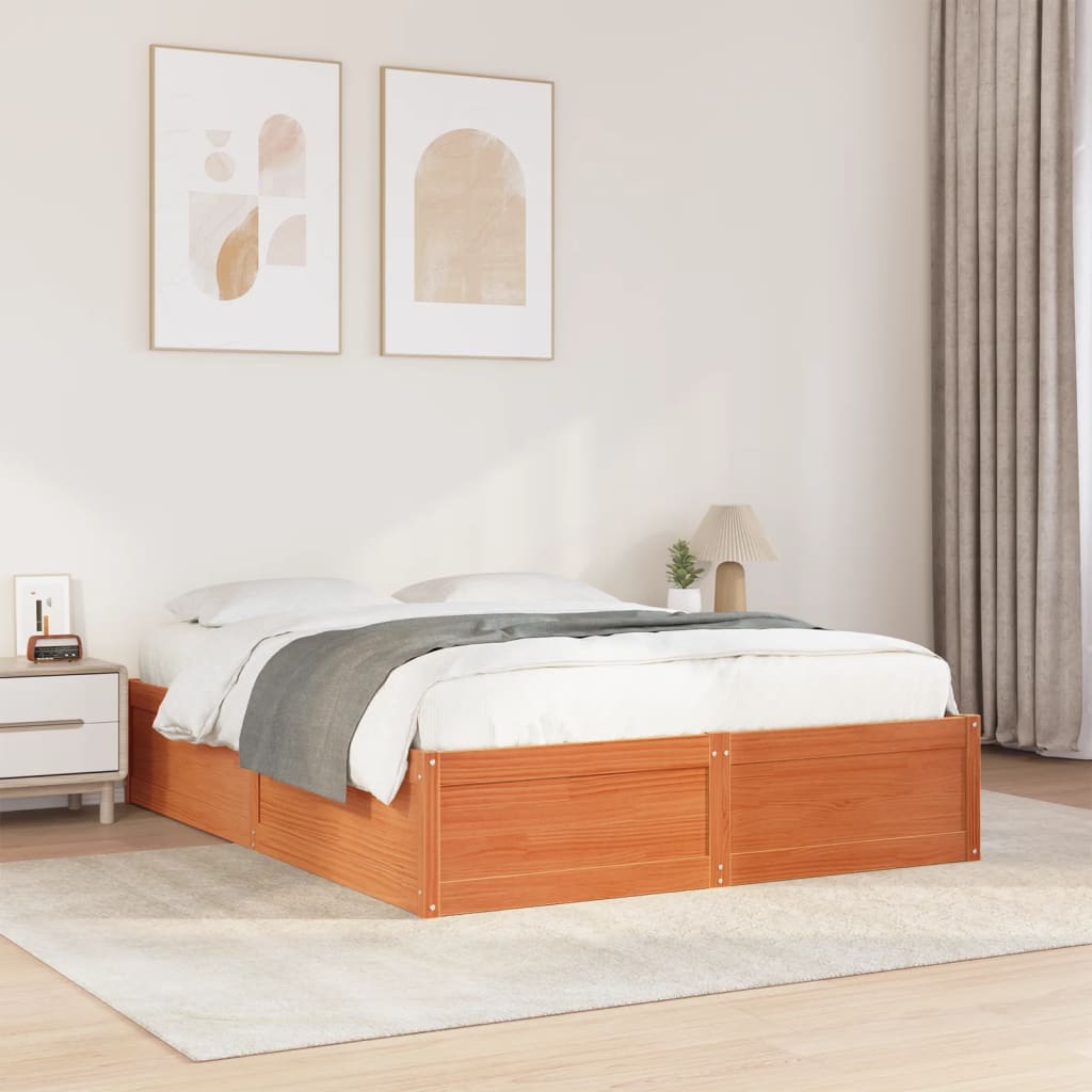 vidaXL Cama sin colchón madera maciza de pino marrón cera 140x190 cm