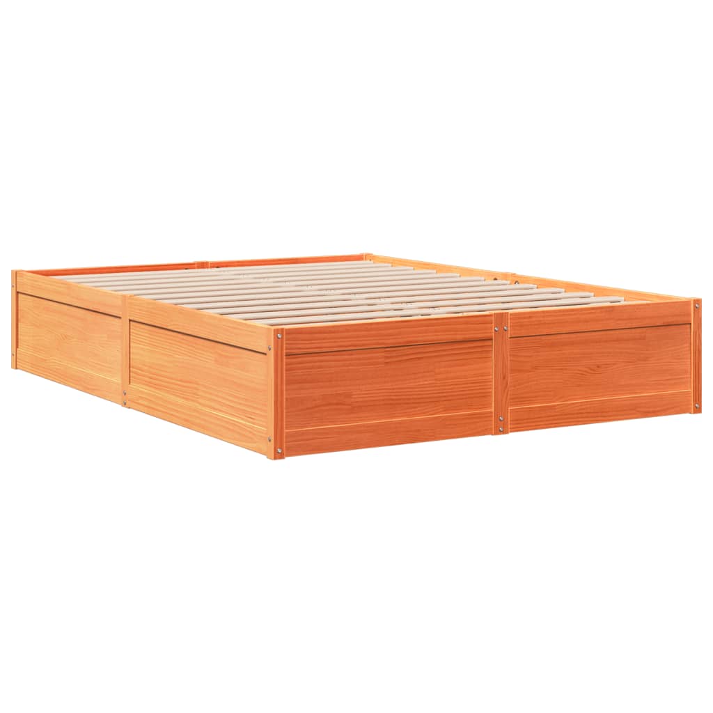 vidaXL Cama sin colchón madera maciza de pino marrón cera 140x190 cm