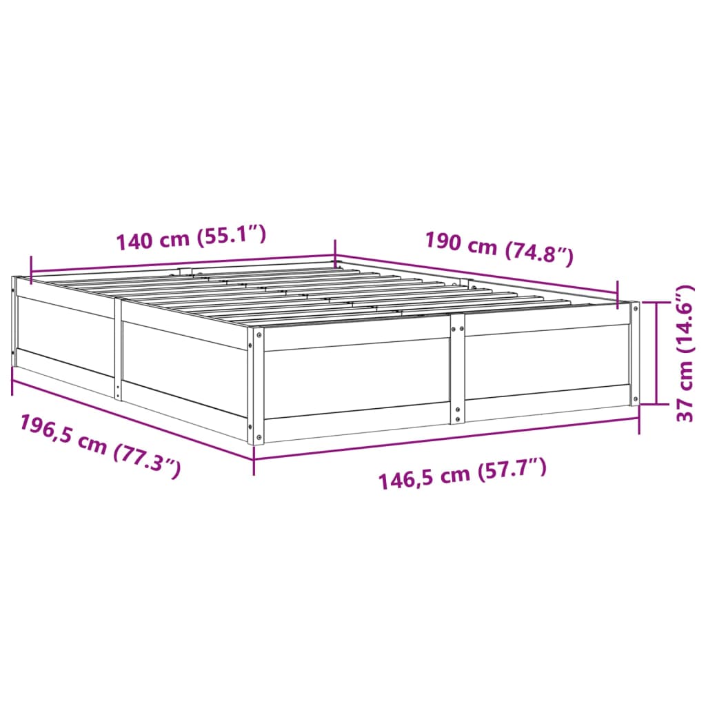 vidaXL Cama sin colchón madera maciza de pino marrón cera 140x190 cm