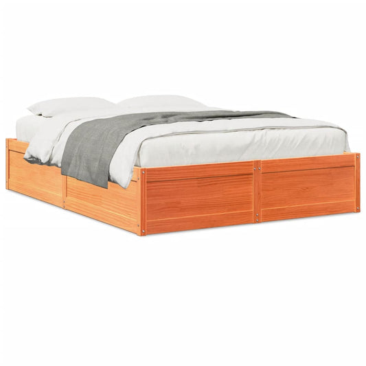 vidaXL Cama sin colchón madera maciza de pino marrón cera 140x190 cm