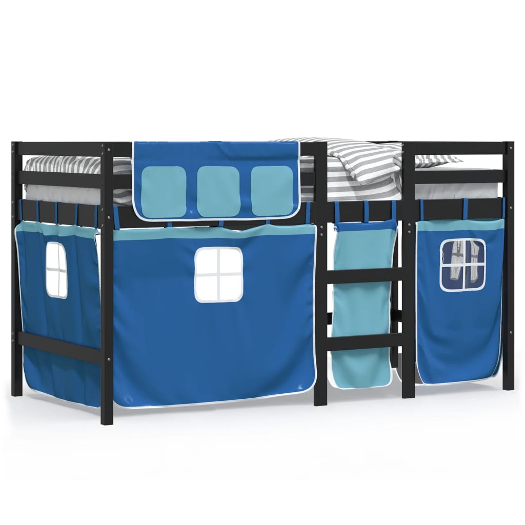 vidaXL Cama alta para niños con cortinas madera pino azul 80x200 cm