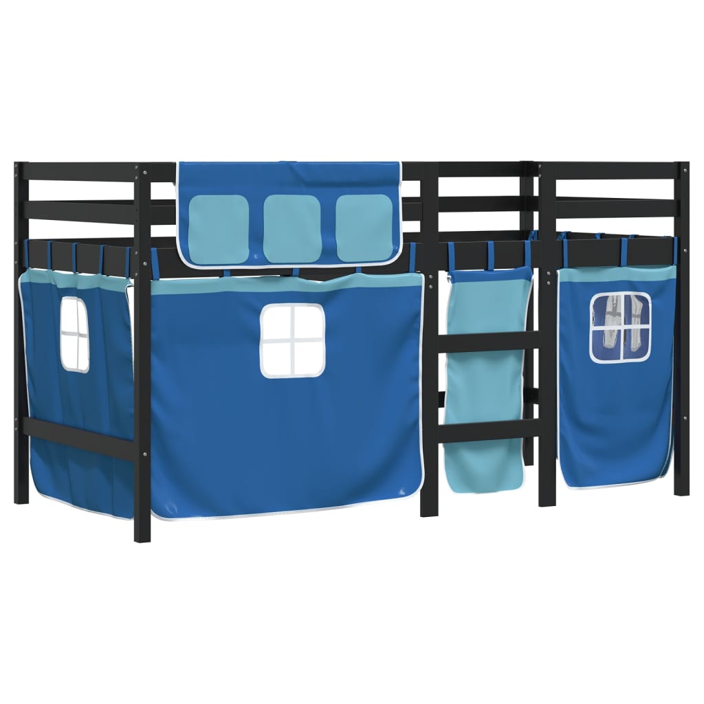 vidaXL Cama alta para niños con cortinas madera pino azul 80x200 cm