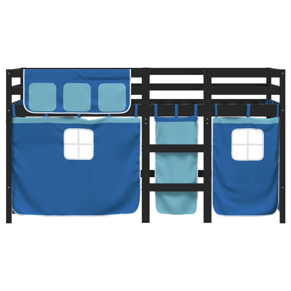 vidaXL Cama alta para niños con cortinas madera pino azul 80x200 cm