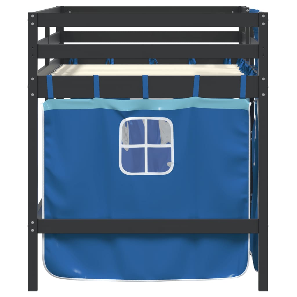 vidaXL Cama alta para niños con cortinas madera pino azul 80x200 cm