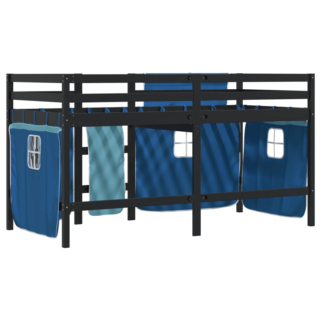 vidaXL Cama alta para niños con cortinas madera pino azul 80x200 cm