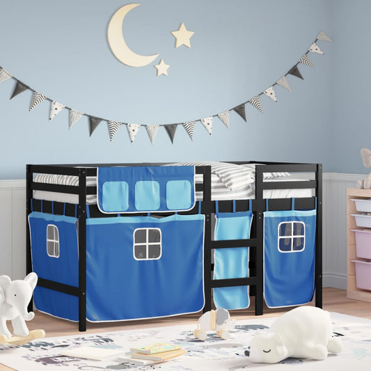 vidaXL Cama alta para niños con cortinas madera pino azul 80x200 cm