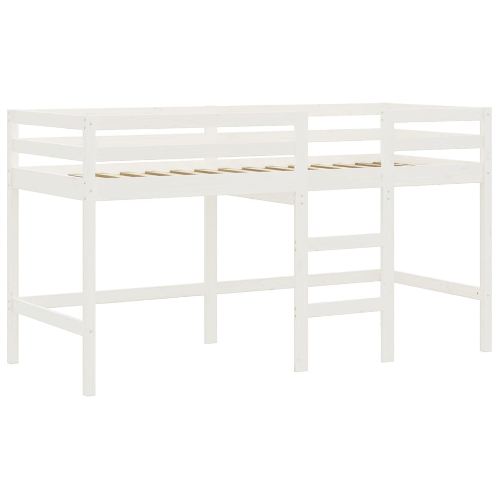 vidaXL Cama alta niños con cortinas madera pino blanco negro 90x200 cm