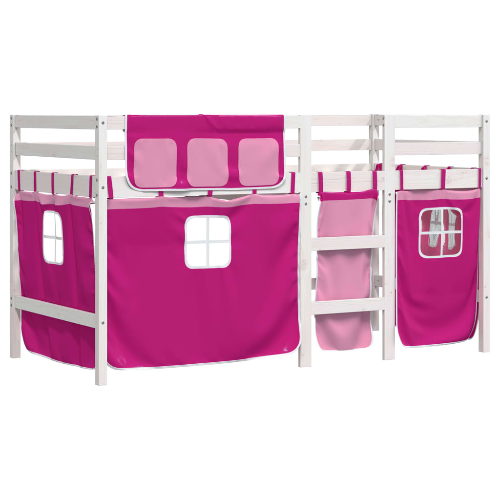 vidaXL Cama alta para niños con cortinas madera pino rosa 90x200 cm