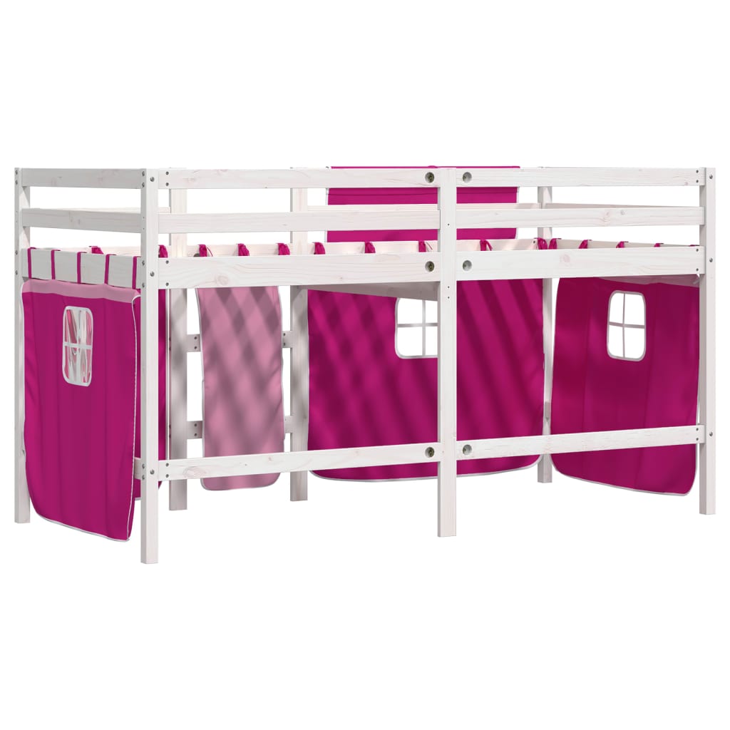 vidaXL Cama alta para niños con cortinas madera pino rosa 90x200 cm