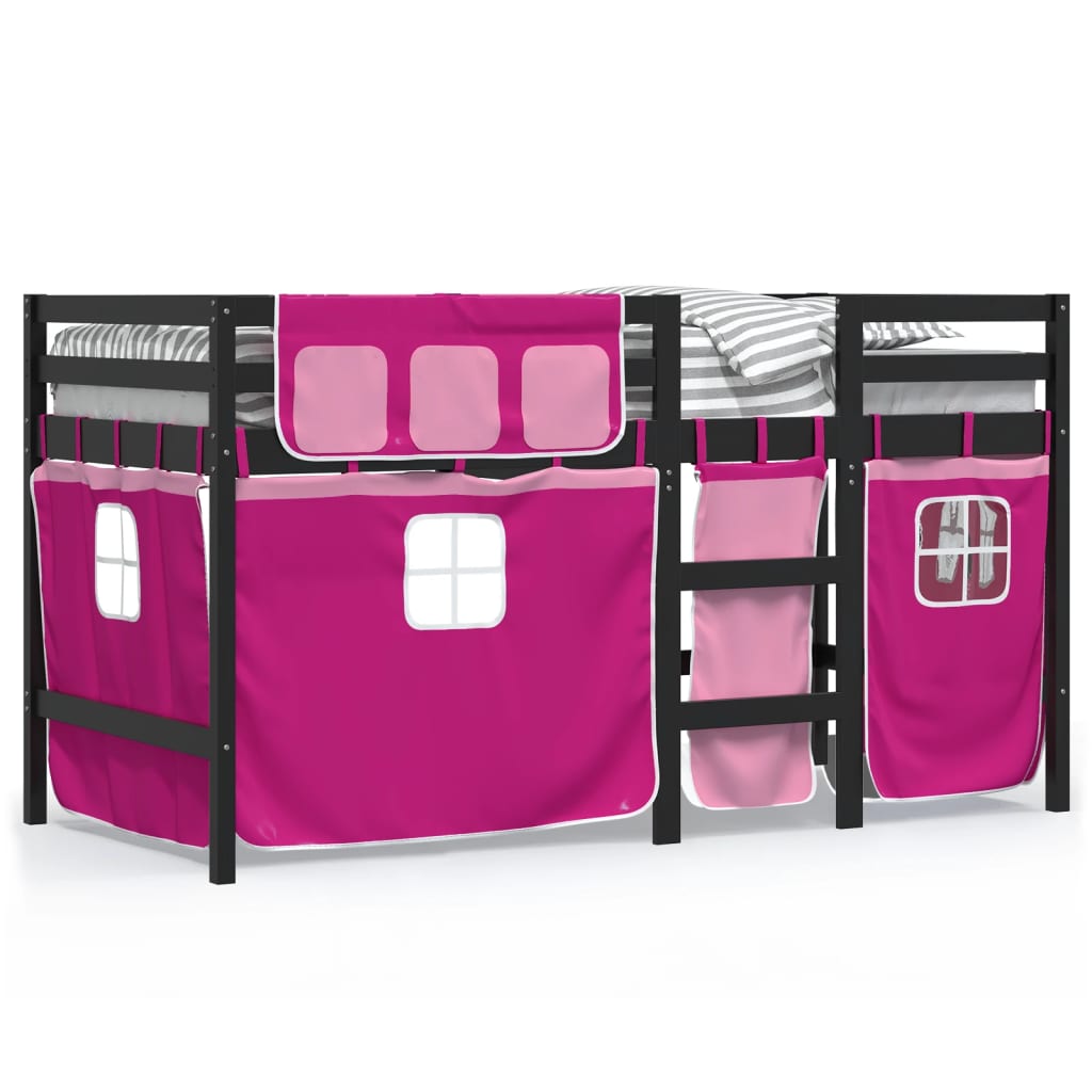 vidaXL Cama alta para niños con cortinas madera pino rosa 90x190 cm