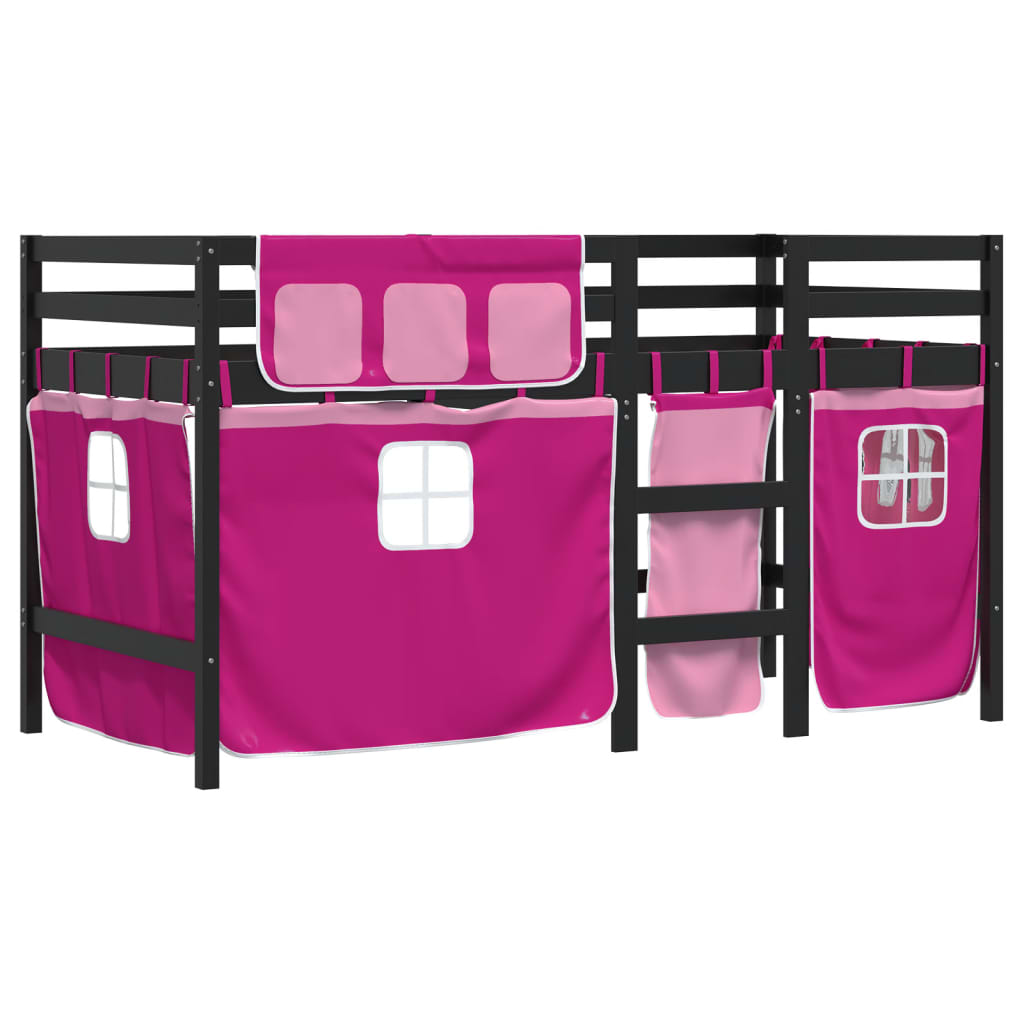 vidaXL Cama alta para niños con cortinas madera pino rosa 90x190 cm