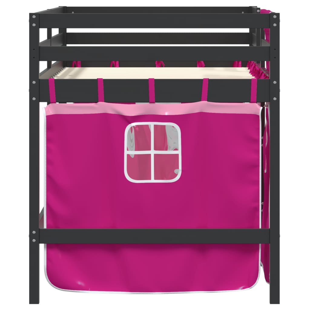 vidaXL Cama alta para niños con cortinas madera pino rosa 90x190 cm