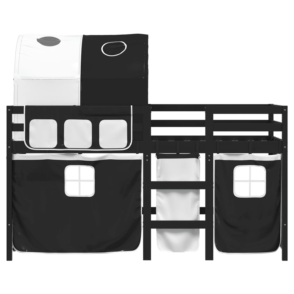 vidaXL Cama alta niños con túnel madera pino blanco negro 80x200 cm