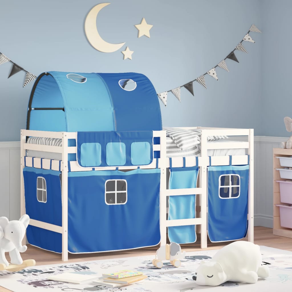 vidaXL Cama alta para niños con túnel madera pino azul 90x190 cm