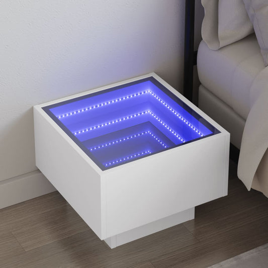 vidaXL Mesita de noche con LED Infinity blanca 40x40x30 cm