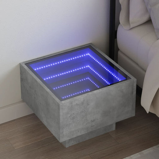 vidaXL Mesita de noche con Infinity LED gris hormigón 40x40x30 cm