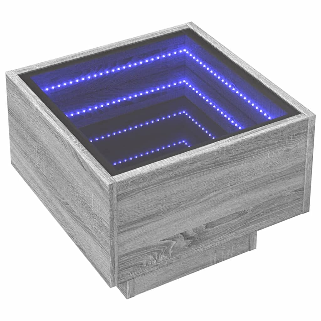 vidaXL Mesa de centro con Infinity LED gris Sonoma 40x40x30 cm