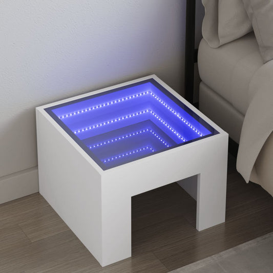 vidaXL Mesita de noche con LED Infinity blanca 40x40x30 cm