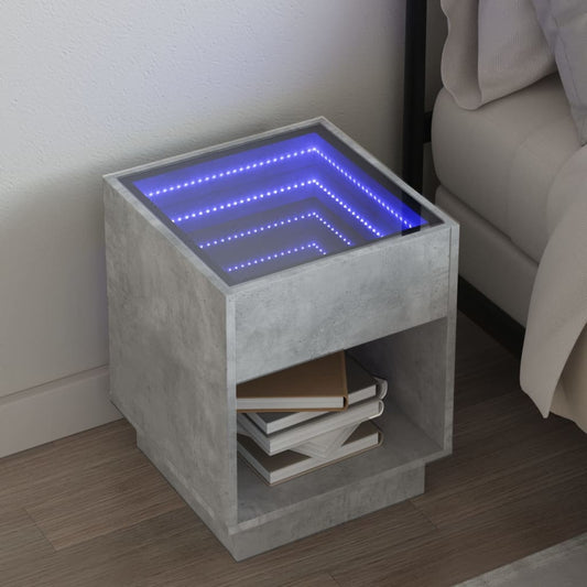 vidaXL Mesita de noche con Infinity LED gris hormigón 40x40x50 cm