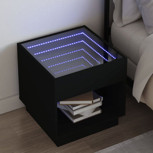 vidaXL Mesita de noche con Infinity LED negra 50x50x50 cm