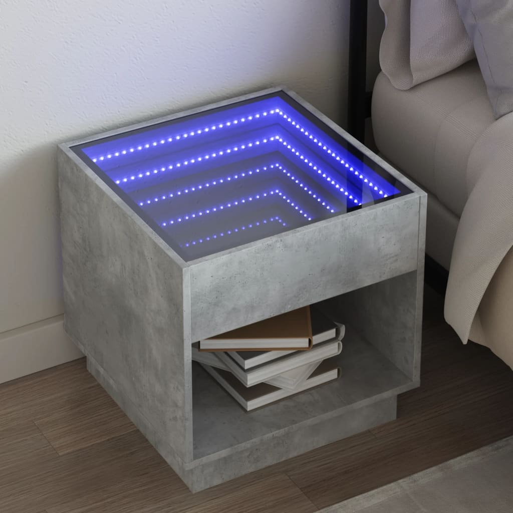 vidaXL Mesita de noche con Infinity LED gris hormigón 50x50x50 cm