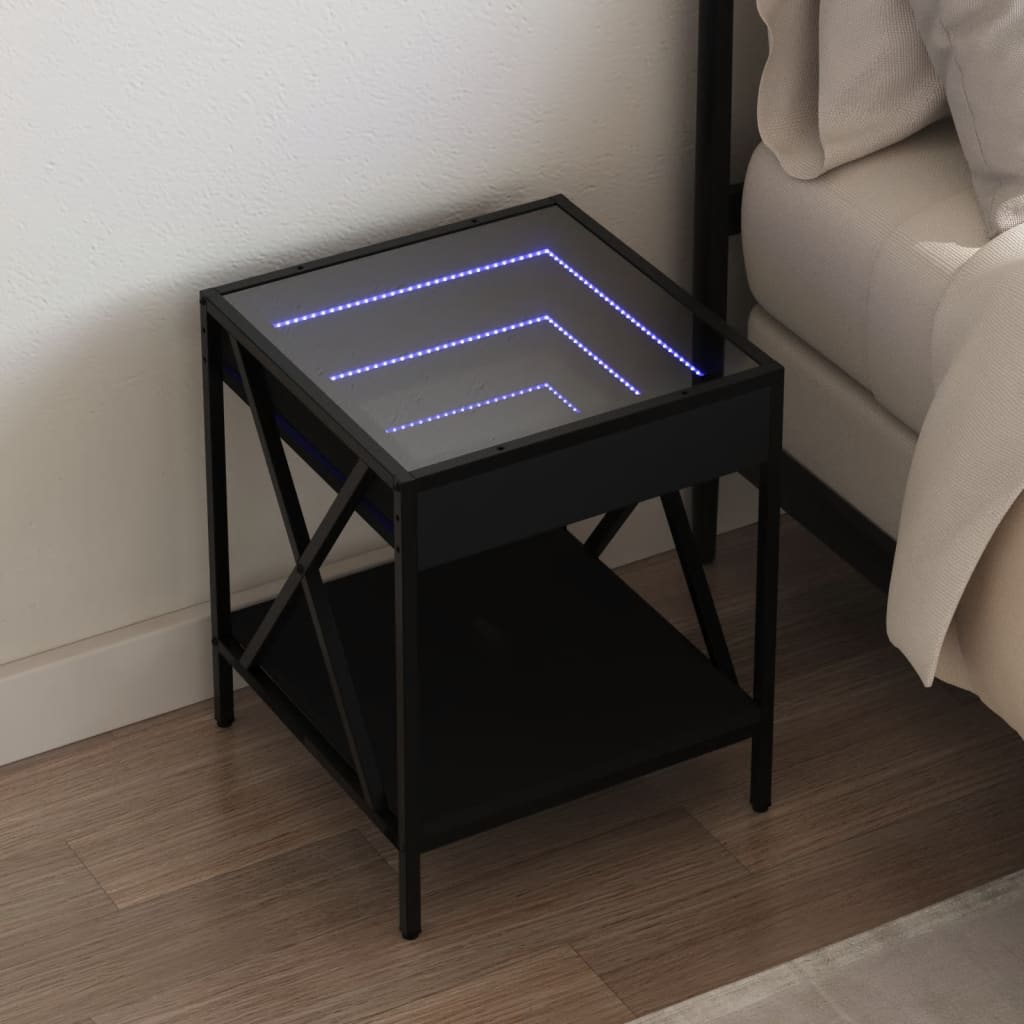 vidaXL Mesita de noche con Infinity LED negra 40x40x49 cm