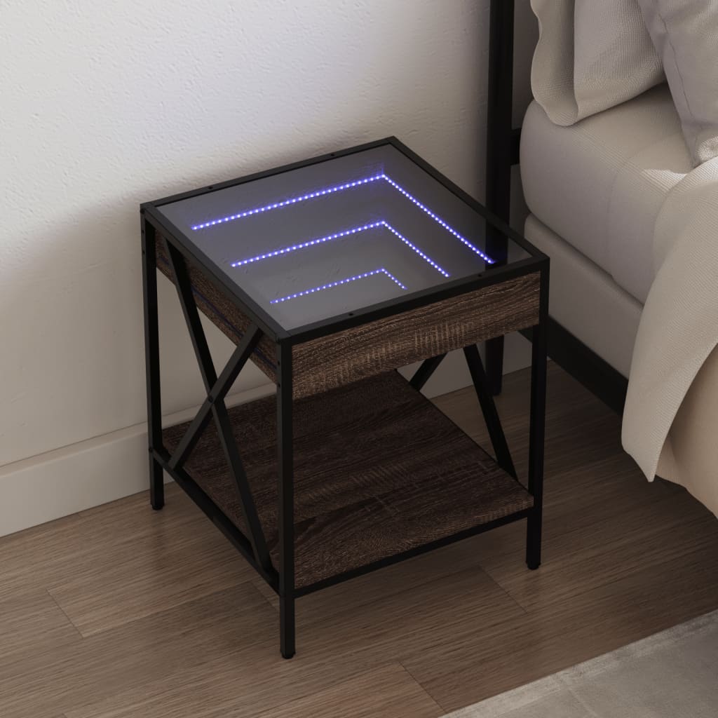 vidaXL Mesita de noche con Infinity LED marrón roble 40x40x49 cm