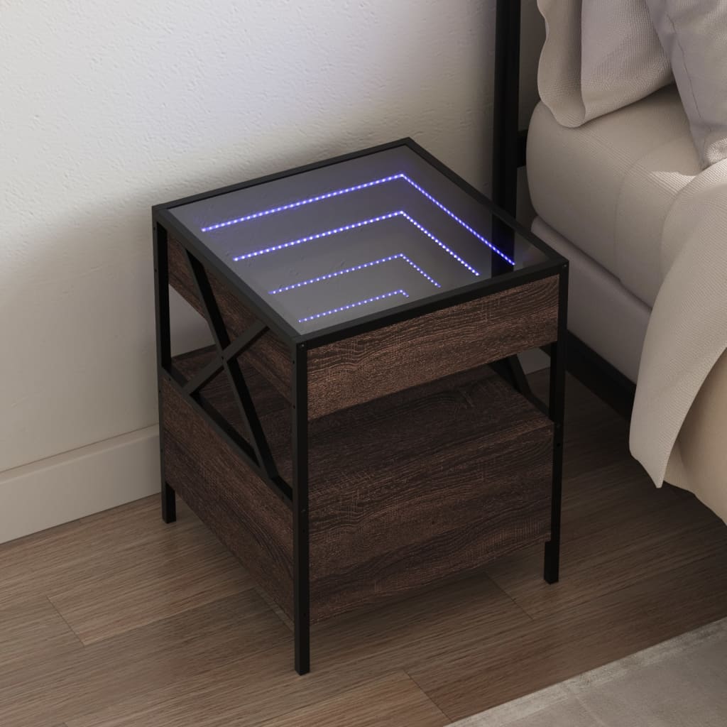 vidaXL Mesita de noche con Infinity LED marrón roble 40x40x51 cm