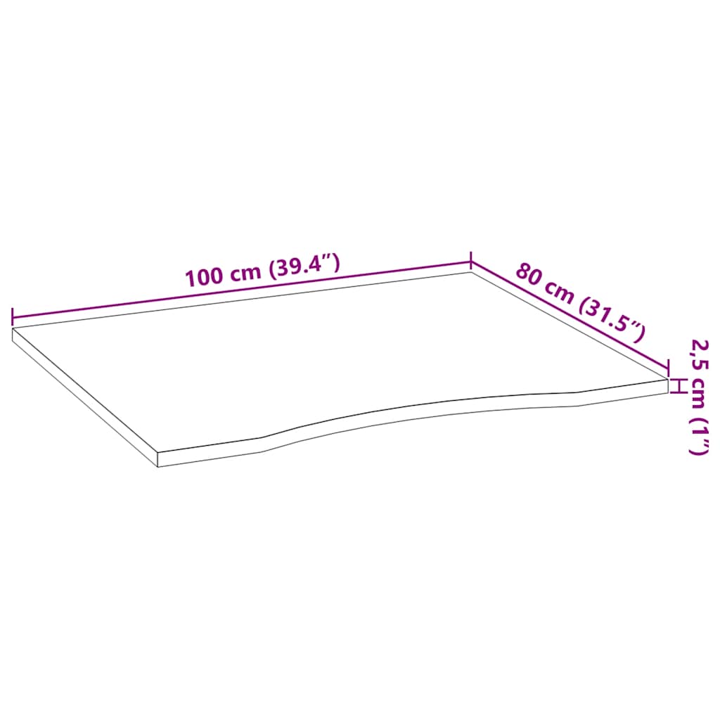 vidaXL Tablero escritorio 100x80x2,5cm rectangular madera maciza roble